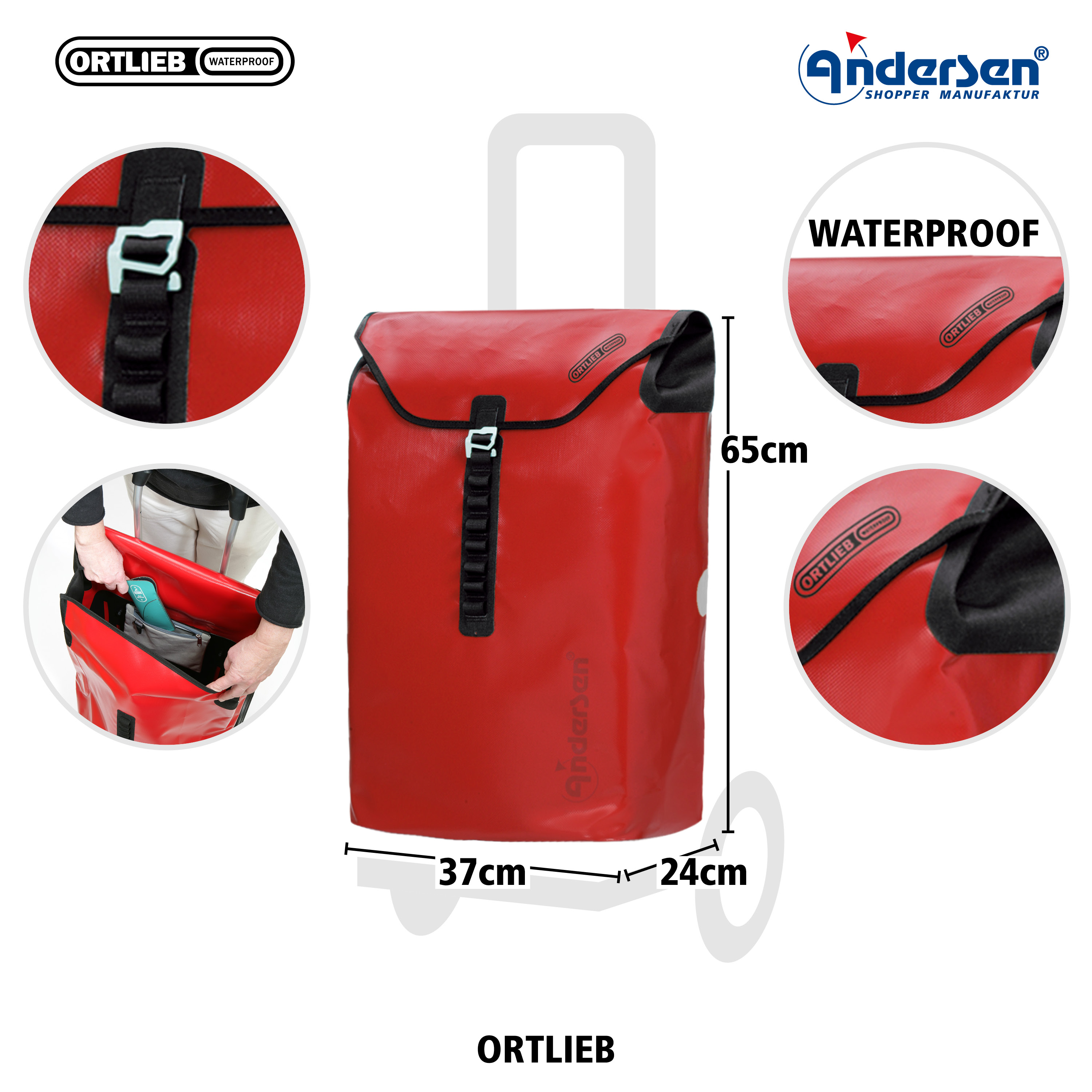 Andersen Royal Shopper mit Tasche Ortlieb in Gelb, Rot, Anthrazit oder Petrol, 3 Speichenrad 